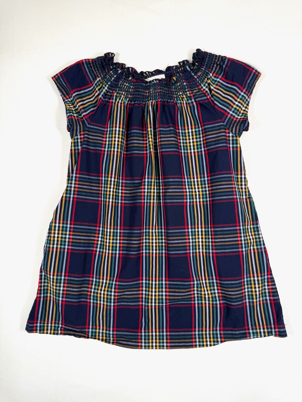 HANNA ANDERSSON Plaid‎ Smocked Dress Navy Multicolor Cotton Girls US 4 (100 cm)